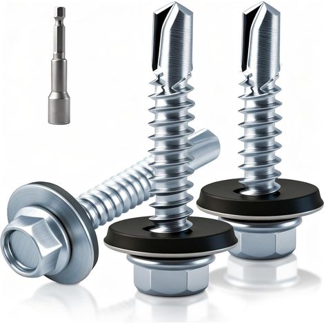 70 Pièces Vis Autoforeuse Metal 4.8 x 35 mm Vis Autoforeuse Inox avec Rondelles D'étanchéité Vise Bac Acier con Kit de Clé à Douille Vise Autoperforante pour Réparations Domestiques Tole Acier (1/5)