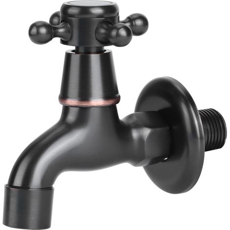 Robinet Court Style Rétro Laiton à Une Poignée Eau Froide Rapide pour Évier Maison Robinet Noir pour Lavabo (1/5)