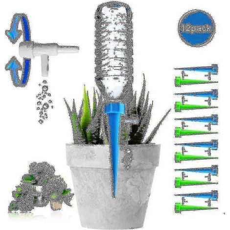 Lot de 12 arroseurs automatiques pour plantes, système d'arrosage automatique avec vanne de régulation lente et tête de goutte à goutte (1/5)