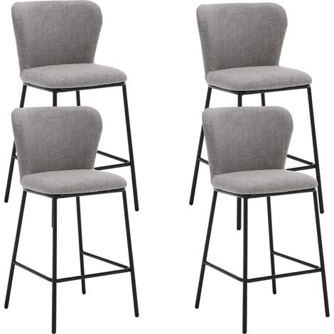 Wahson Lot de 4 Tabouret de Bar en Lin, Chaise de Bar Moderne avec Dossier Confortable Chaise Haute Bar pour Central Îlot de Cuisine, Gris