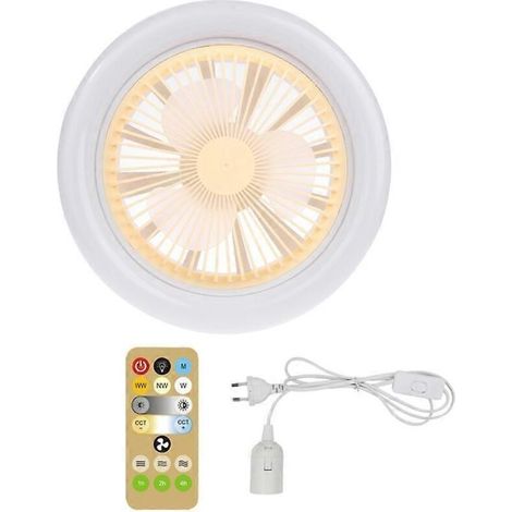 Ventilateur de plafond 2 en 1 avec éclairage LED E27 30 W, variateur, minuterie et télécommande - Prise UE - Jaune (1/5)