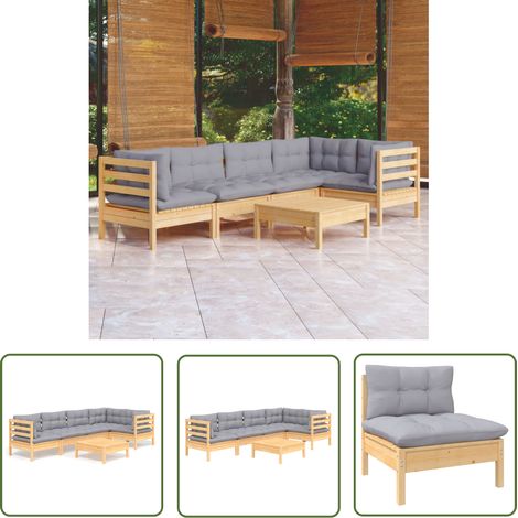 Salon de jardin 6 pcs Contemporain, Ensemble repas de jardin, avec coussins gris Bois de pin OIB7538E (1/5)