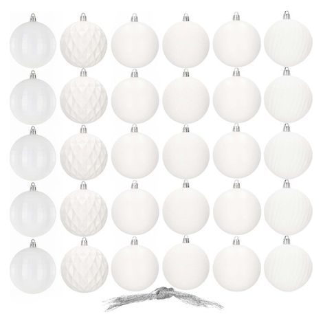 SPRINGOS Palline di plastica per albero di Natale 30 pezzi Set di palline di Natale Diametro 8 cm Decorazione bianca per festa di Natale Matrimonio
