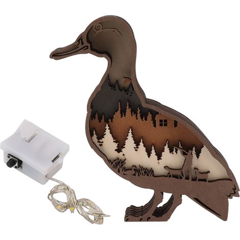 Lampe 3D bois sculpté canard LED, décoration maison artisanale en bois, ornement animal 3D gravé lumineux (1/5)