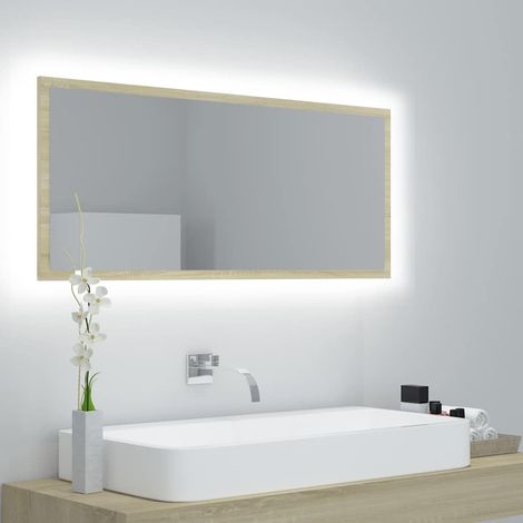 Miroir LED de salle de bain-Miroir de maquillage à LED Chêne sonoma 100x8,5x37cm Acrylique 516306 (1/5)