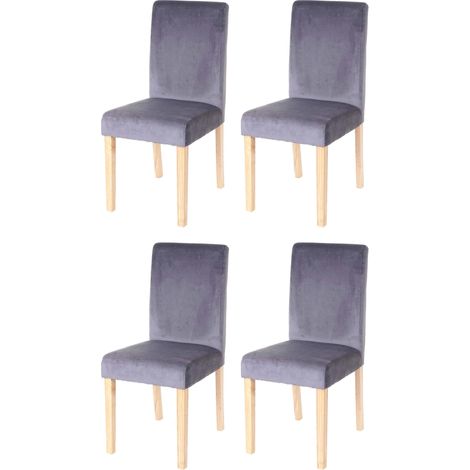Lot de 4 chaises de salle à manger Littau, velours - gris, pieds clairs (1/2)