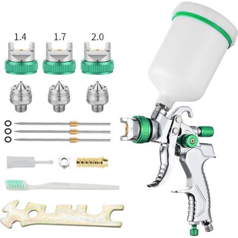 Professionnel Pistolet à Peinture, aérographe avec réservoir pour Peinture de 600ml avec 3 Buses 1,4mm 1,7mm 2,0mm, Pistolet A Peinture pour la Peinture de Meubles automatiques (1/5)