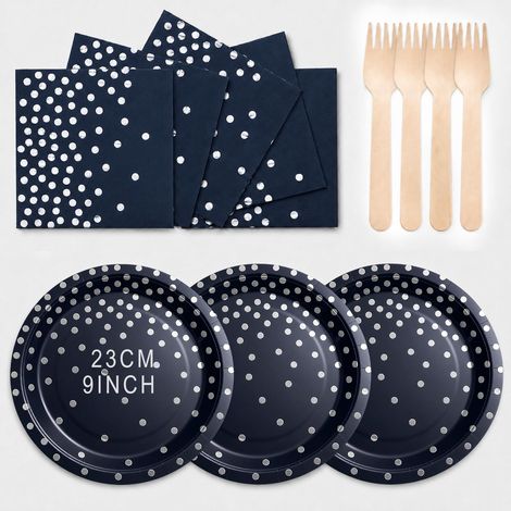 Bleu Foncé Argent Vaisselle Jetable Anniversaire pour 24 Personnes (1/5)