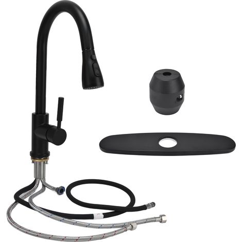 Mitigeur lavabo noir G1/2 flexible extractible robinet cuisine évier eau chaude froide pour ménage (1/5)