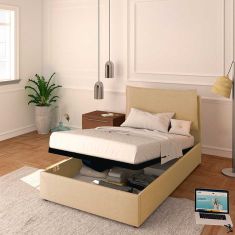 Baldiflex Letto Contenitore Piazza e mezzo 120x190 Licia in Ecopelle con Rete a Doghe colore Beige (1/5)