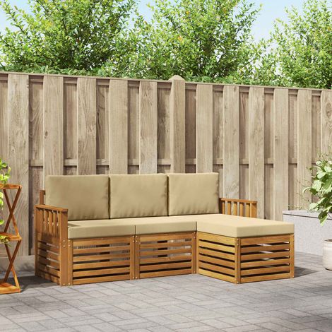 Outdoor-Sofagarnitur 4 pcs Natur und Beige Massivholz Akazie (1/5)