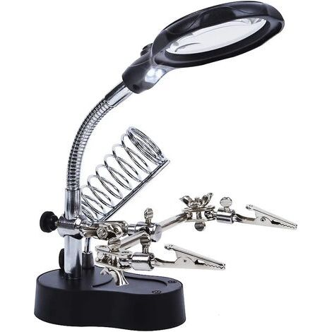 BUNTHAUS Troisième Main 3.5 x 12 x Loupe de Table Support 2 LEDs Loupe sur Pied pour Ingénieur Électronique Cosmétologie Médical Horloger Montre Réparation (1/5)
