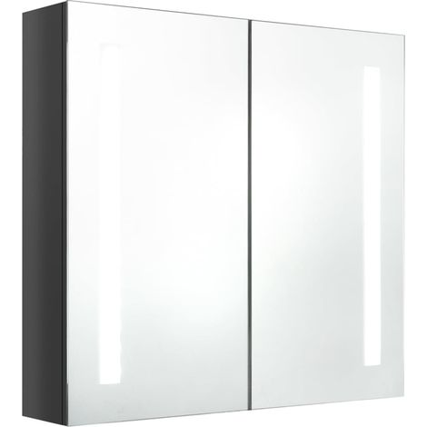 Armoire de salle de bain à miroir LED Gris brillant 62x14x60 cm