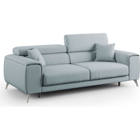 Fusion Sofá con asientos deslizantes en tela suave antimanchas 185 cm Azul Claro