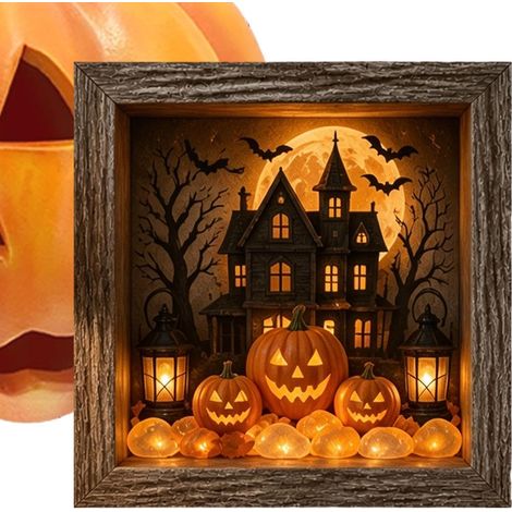 Cadre Boîte À Souvenirs Halloween Bois Rustique Lumineux Et Brillant Kit de Bricolage Boîte à Souvenirs d'Halloween Pour Étagère, Cheminée, Table, Bureau, Chambre, Porche, (1/5)