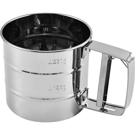 Setaccio per farina, setaccio per zucchero, setaccio manuale, setaccio per zucchero a velo, acciaio inox, argento, 15,5 x 10,5 x 9,5 cm. Per farina, zucchero a velo, cacao. Utensili da forno, aiuto in (1/5)