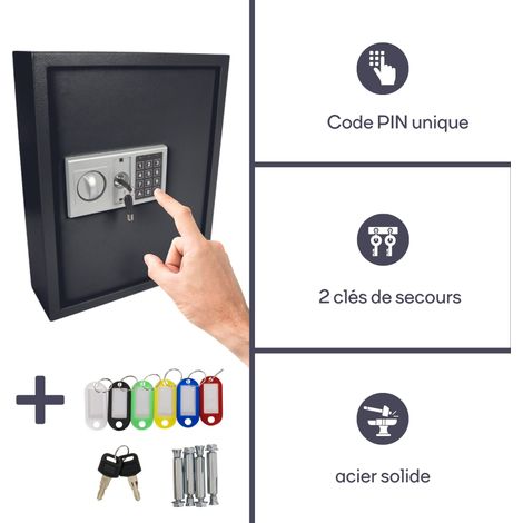 Perel – Armoire à clés à combinaison 71 crochets – Rangement sécurisé avec 71 porte-clés – Montage mural facile – Dimensions 45x36x12 cm