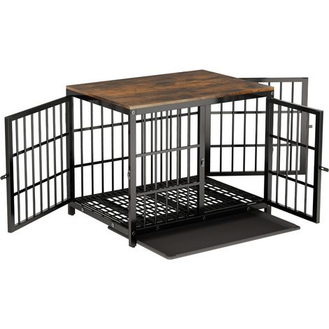 BingoPaw Jaula Perro Metalica con Mesa Madera Cuerpo Conectable, (78x56x65cm, Negro)