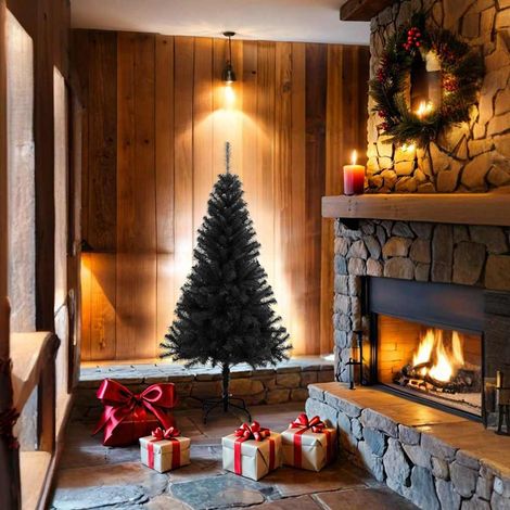 Sapin de Noël Arbre de Noël artificiel avec support noir 150 cm PVC (1/5)