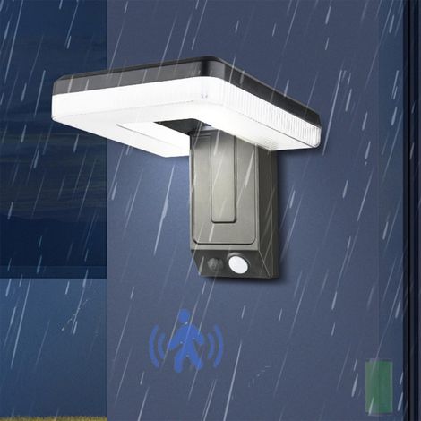 Solaire Extérieur Applique Murale IP65 Étanche LED Lampe Murale avec Détecteur de Mouvement Eclairage Mural Intérieur Orientable 120° pour Terrasse Entrée Jardin Garage Noire 6500K (Lumière Blanche,A) (1/5)