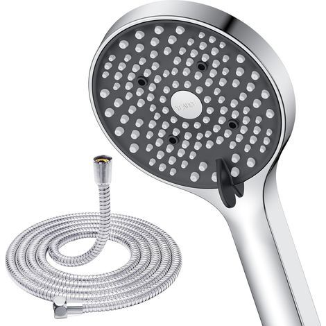 Pommeau de Douche avec tuyau 1,5m, economie Deau 8L/Min, anti calcaire avec 6 Types de Jets (diamètre 110 mm), Chromés (1/4)
