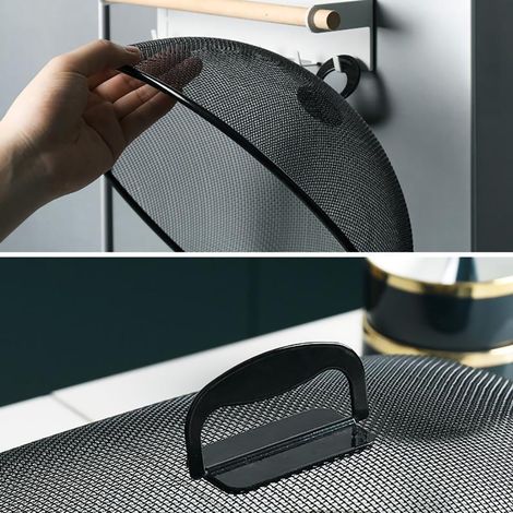 Lebensmittelabdeckung aus dichtem Netzgewebe, um 180° drehbar, schlichtes Eisen mit Griff, für Zuhause und Esszimmer, schwarz, rechteckig, große Größe. (1/3)