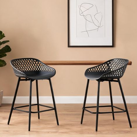 Tabouret de bar gris en polypropylène et métal avec repose-pieds (1/5)