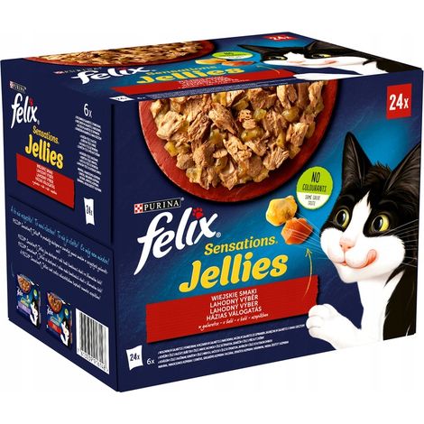 FELIX SENSATIONS, mix di sapori in gelatina, cibo per gatti 24x85g