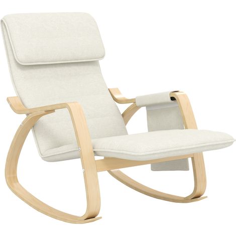 Fauteuil berçant d'allaitement avec repose-pieds ajustable, poche latérale, appui-tête, blanc crème (1/5)