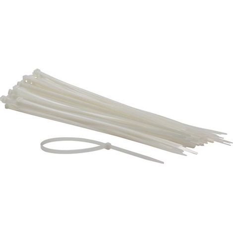 Perel Bridas de nylon blancas, 100 unidades, ataduras de cables 300 x 4,8 mm, resistentes a UV, autolock, 36 kg de fuerza de tracción, para aplicaciones pesadas en interiores y exteriores.