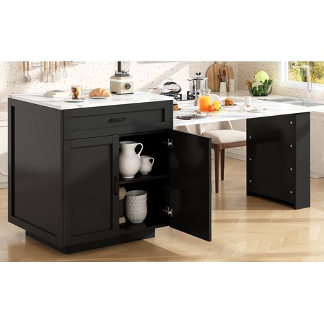 Tavolo bar allungabile 98-204x70x93.5 cm nero in MDF con contenitore e ruote bloccabili (1/5)