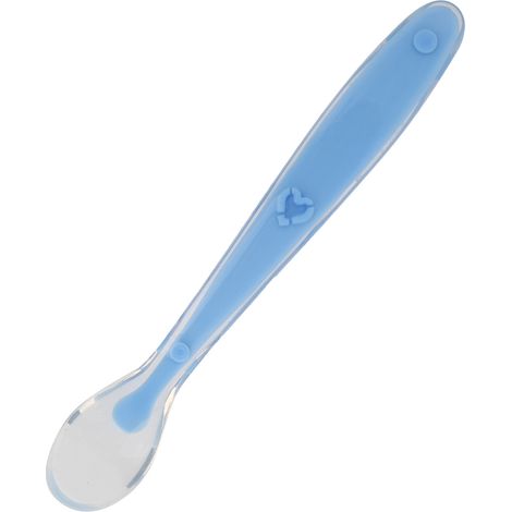 Cuillères pour bébé en silicone souple bleu, cuillères d'alimentation pour nourrissons, cuillères d'apprentissage antidérapantes (Love Blue) (1/5)