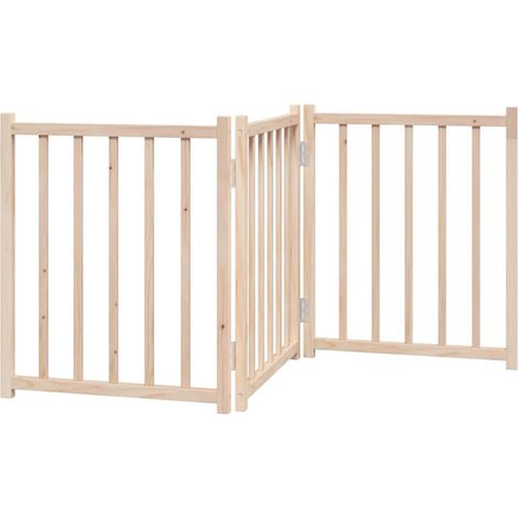 Barrière de sécurité pour chien animaux de compagnie pliable 3 panneaux 150 cm bois sapin massif marron