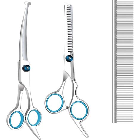 3-teiliges Hundepflege-Scheren-Set mit abgerundeten Sicherheitsspitzen, robustes Titan-Pflegeset für Haustiere, professionelle Effilierschere, gerade Schere mit (1/5)