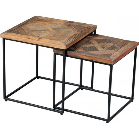 MANEA - Lot de 2 Tables Gigognes en Manguier Massif Recyclé (1/4)