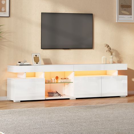 Meuble TV 180x35x45 cm LED 3 portes blanc OKMYHOME (1/5)