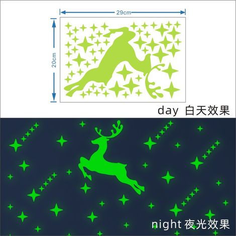 YGT1036 Autocollants décoratifs phosphorescents en forme de cerf de Noël (55 pièces) - Lumière verte : YGT1036 Cerf étoilé