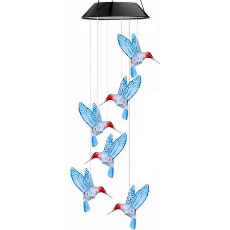 Lanterne solaire oiseau bleu avec coque noire étanche, guirlande lumineuse LED changeant de couleur pour jardin balcon extérieur (1/5)