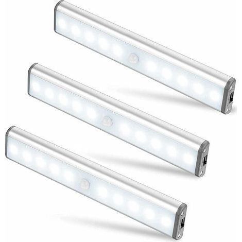 3er-Set LED-Lampen (je 10 LEDs). Kabellos. USB-aufladbar. Magnetisch. Bewegungsmelder. 2 Beleuchtungsmodi. Tragbar. Schrankleuchte. Notleuchte. Nachtlicht für Kinder.