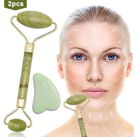 Rouleau de Jade et Gua Sha - Naturel - Anti-âge - Vert - Mixte - Adulte (1/4)