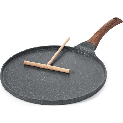 Poêle à Crêpes 26 cm avec Revêtement Antiadhésif en Granit Suisse - Compatible Induction - Crêpière avec Répartisseur de Pâte - Poignée Confortable et Ergonomique (1/5)