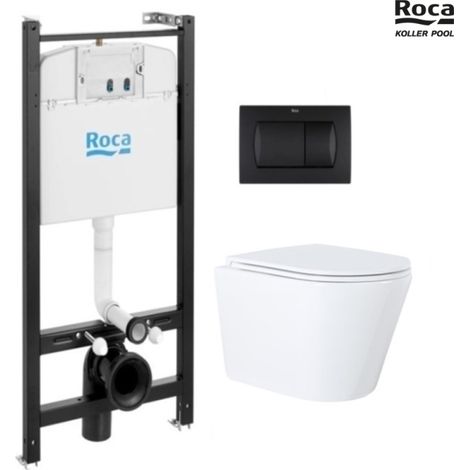Bastidor ROCA duplo con cisterna empotrada, pulsador PL1 cromo br con inodoro suspendido ROCA the gap con sistema rimless (1/5)