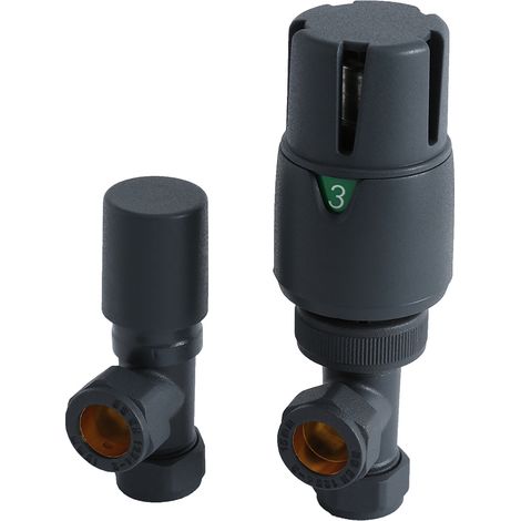 Milano Pair of Angled Thermostatic Heated Towel Rail Radiator Valves - Anthracite (1/5)