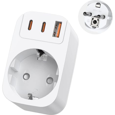 Multiprise Murale, 4 en 1 Prise USB Murale avec 3 USB (2 Type-C) Compact Multiprise Electrique 1 Sortie AC 4000W/16A pour Les Voyages,Bureau, Maison-Blanc (1/5)