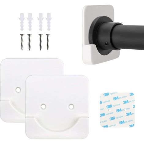 Lot de 2 supports de fixation pour tringle de rideau de douche - Fixation murale ultra solide - Adhésif 3M (tringle à rideau de douche non incluse) (1/5)