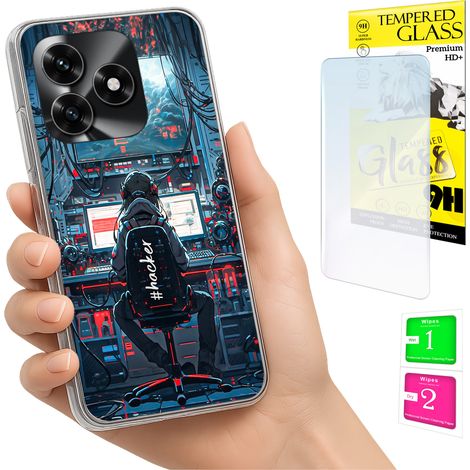 Custodia per Honor X5C Plus / X5C 4G, cover posteriore con vetro temperato 9H. (1/5)