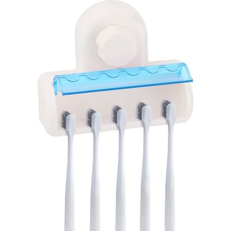 Support Brosse dent,Porte Brosse à Dents Mural avec Ventouse,Brosse à Dents boîte de Rangement Anti-poussière,Couvercle Anti-poussière,kit d'accessoires de Salle de Bain pour la Famille Blue (1/5)