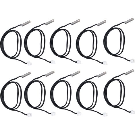 Lot de 10 sondes de température à thermistance NTC, transducteur de température, tête cylindrique 5 x 25 mm, 500 mm, 10 kΩ, B3950 (1/5)
