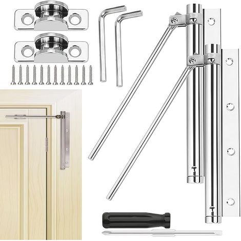 Ferme-Porte à Ressort,Dispositif de Fermeture Automatique,Porte Closers,Ferme-Porte Automatique Tamponné Avec Vis,Mécanisme Fermeture Porte (Argent) (1/5)