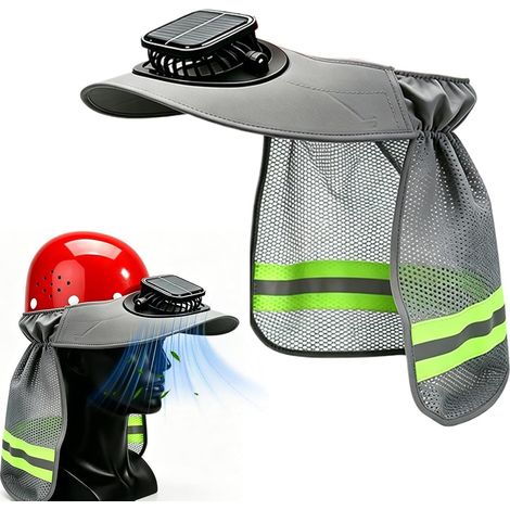 Casque de chantier ventilé - cagoule de sécurité rafraîchissante à énergie solaire avec protection de nuque et visière solaire à large bord Casque de travail ventilé pour l'escalade, la construction, (1/5)